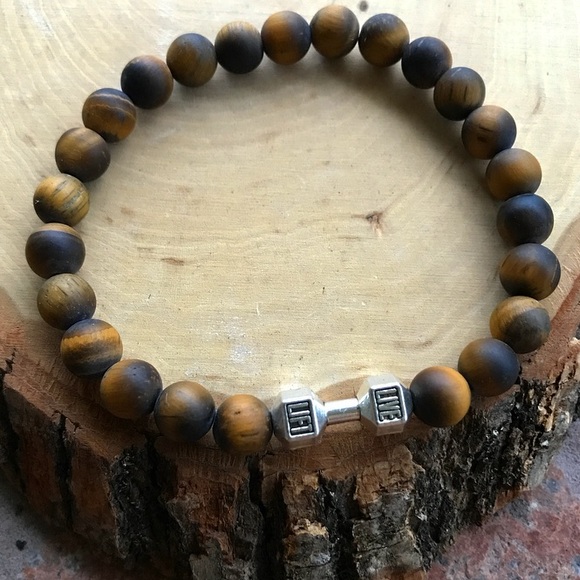 Genuine matte golden tiger eye barbell - Picture 2 of 7